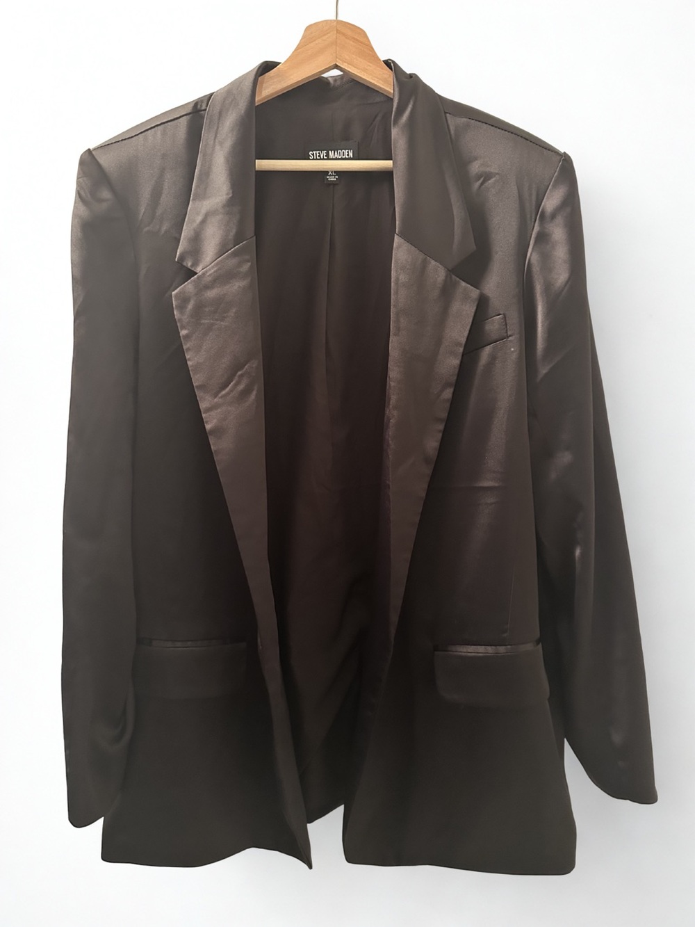 STEVE MADDEN Black Satin Oversized Blazer Boyfriend Jacket